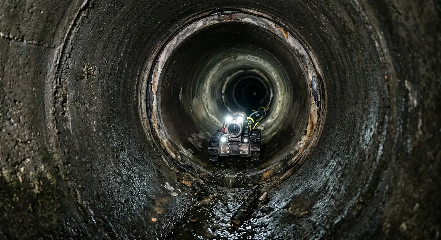 Robotic sewer camera inspecting pipe interior for Sewer Line Cleaning in Cortland